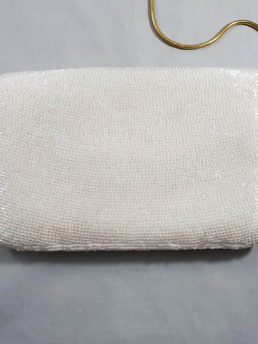 Vintage White Beaded Evening Bag Clutch Snake Chain Strap Rainbow Shimmer Beads
